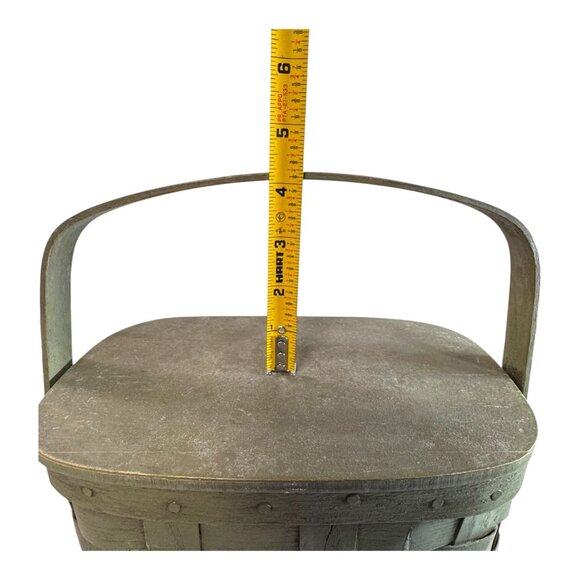 Vtg Hand-Painted Green Picnic Basket Purse Church Steeple Handle Village Scene - Picture 4 of 11